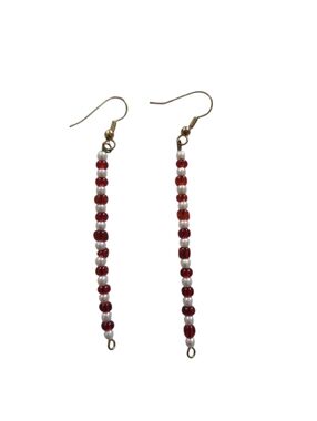 (3)Red Bead Dangle Earrings - Unbranded